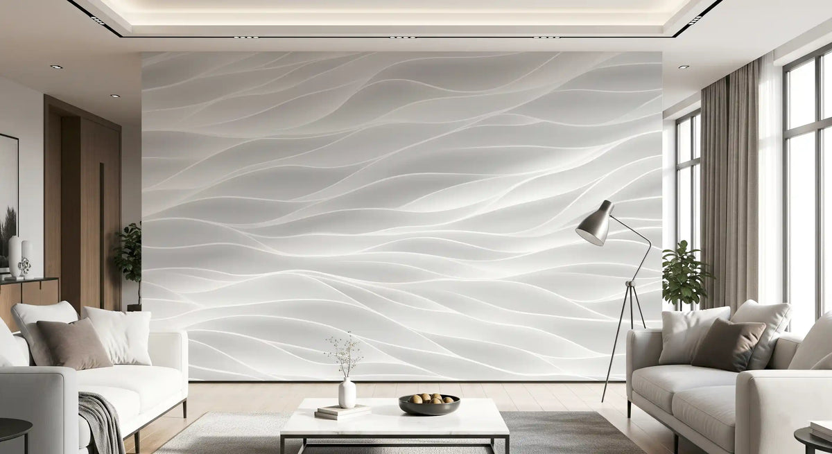 Textured White Wave Artistry Wall Mural