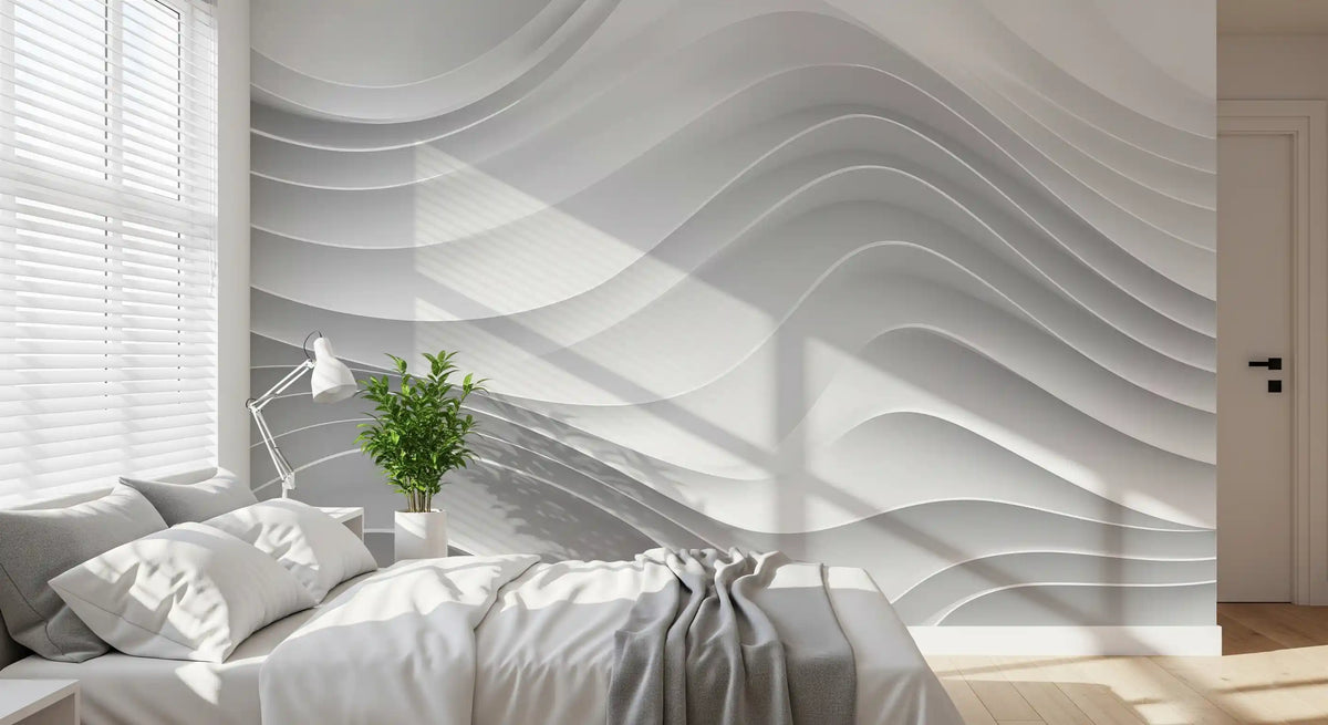 Abstract White Architectural Layers Wall Mural