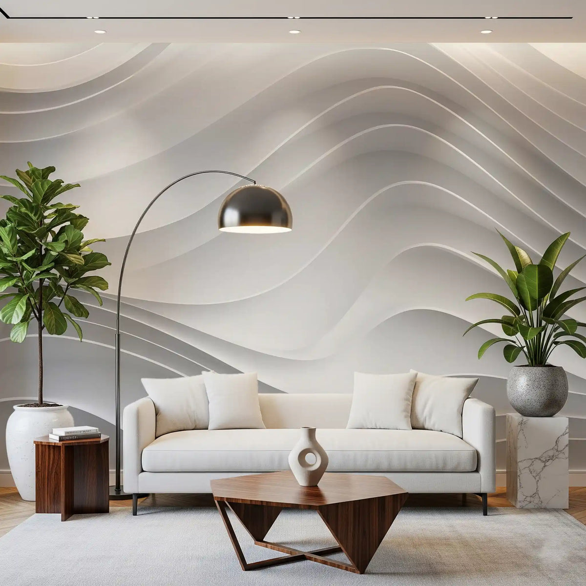 Abstract White Architectural Layers Wall Mural