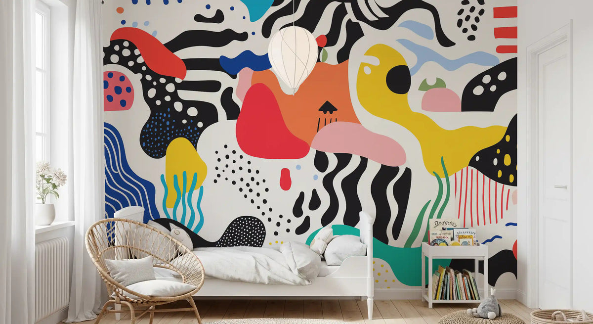 Playful Modern Shapes Collage Wall Mural