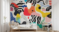Playful Modern Shapes Collage Wall Mural