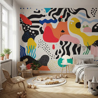 Playful Modern Shapes Collage Wall Mural