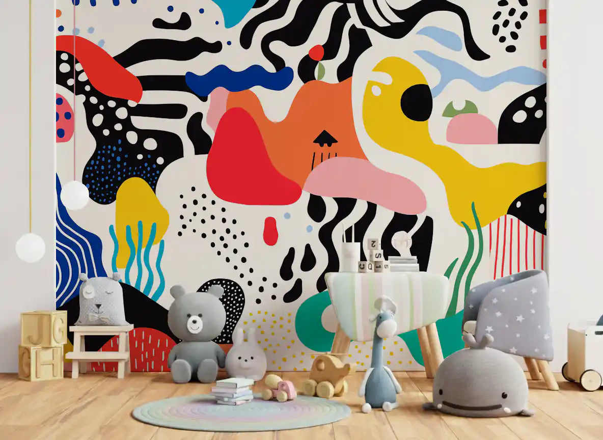 Playful Modern Shapes Collage Wall Mural