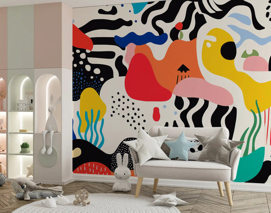 Playful Modern Shapes Collage Wall Mural