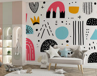 Abstract Hand-Drawn Shapes Wall Mural