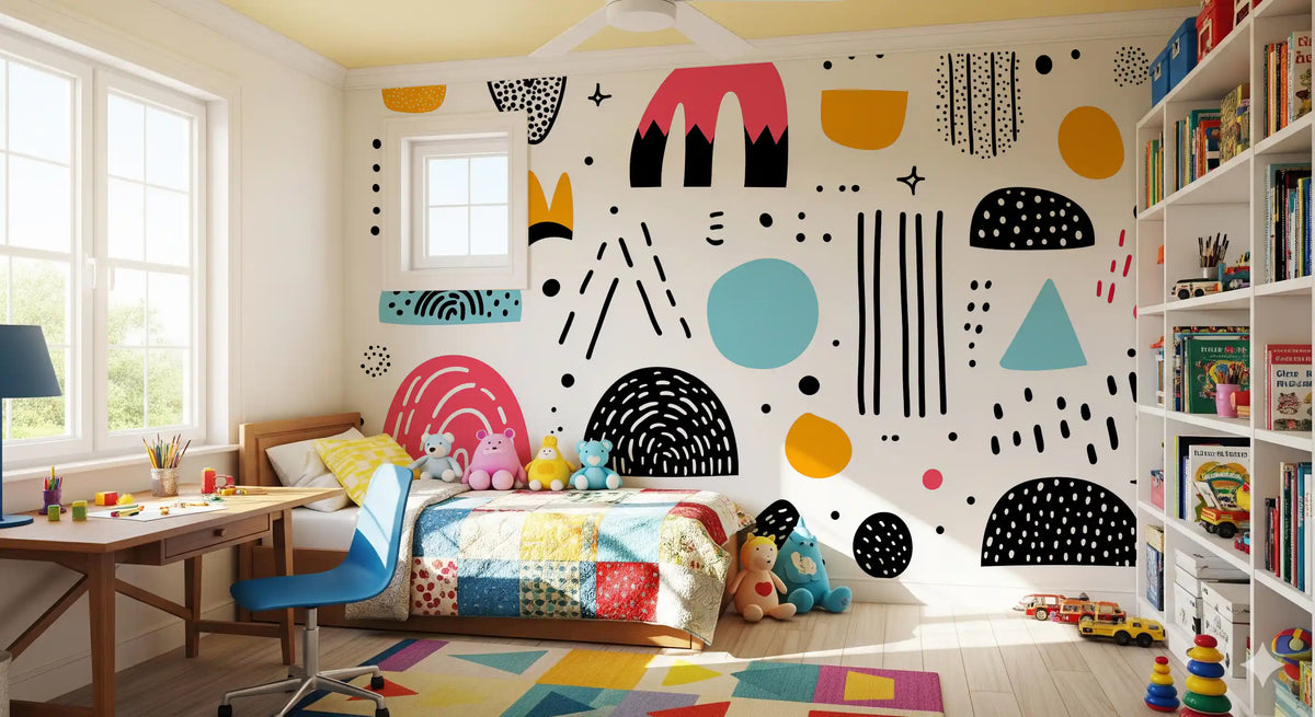 Abstract Hand-Drawn Shapes Wall Mural