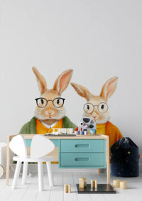 Whimsical Rabbits in Cardigans Wall Mural