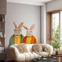 Whimsical Rabbits in Cardigans Wall Mural