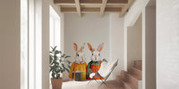 Vintage Storybook Rabbit Pair Wall Mural