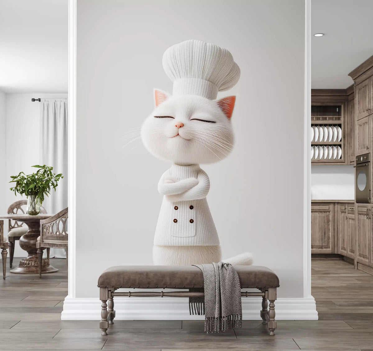 Little White Chef Cat Portrait Wall Mural