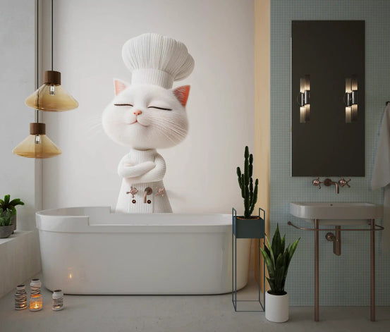 Little White Chef Cat Portrait Wall Mural