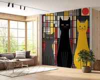 Geometric Feline Trio Wall Mural