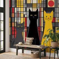 Geometric Feline Trio Wall Mural
