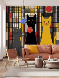 Geometric Feline Trio Wall Mural