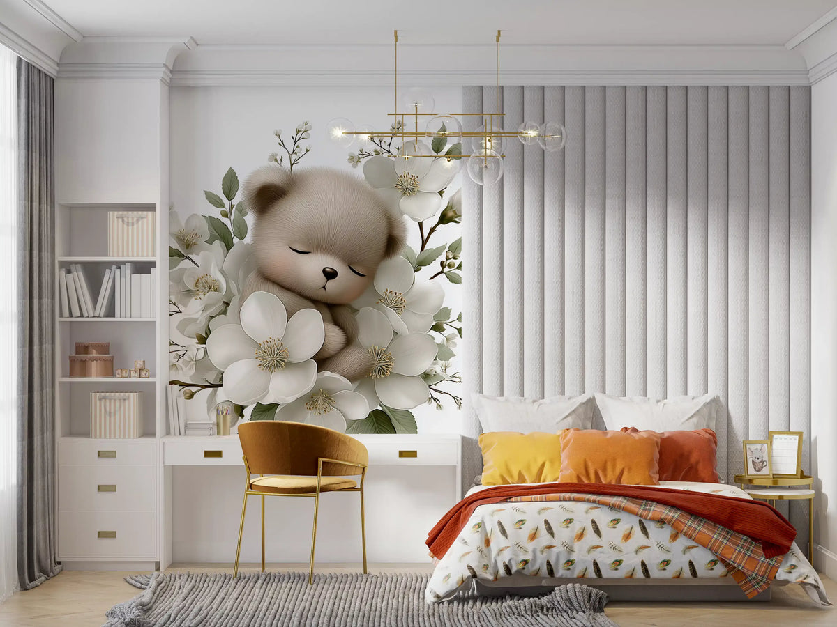 Sleeping Bear in White Blossom Wall Mural