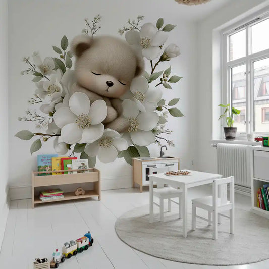 Sleeping Bear in White Blossom Wall Mural