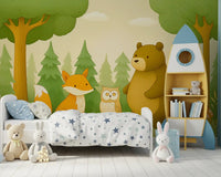 Friendly Woodland Animal Gathering Wall Mural