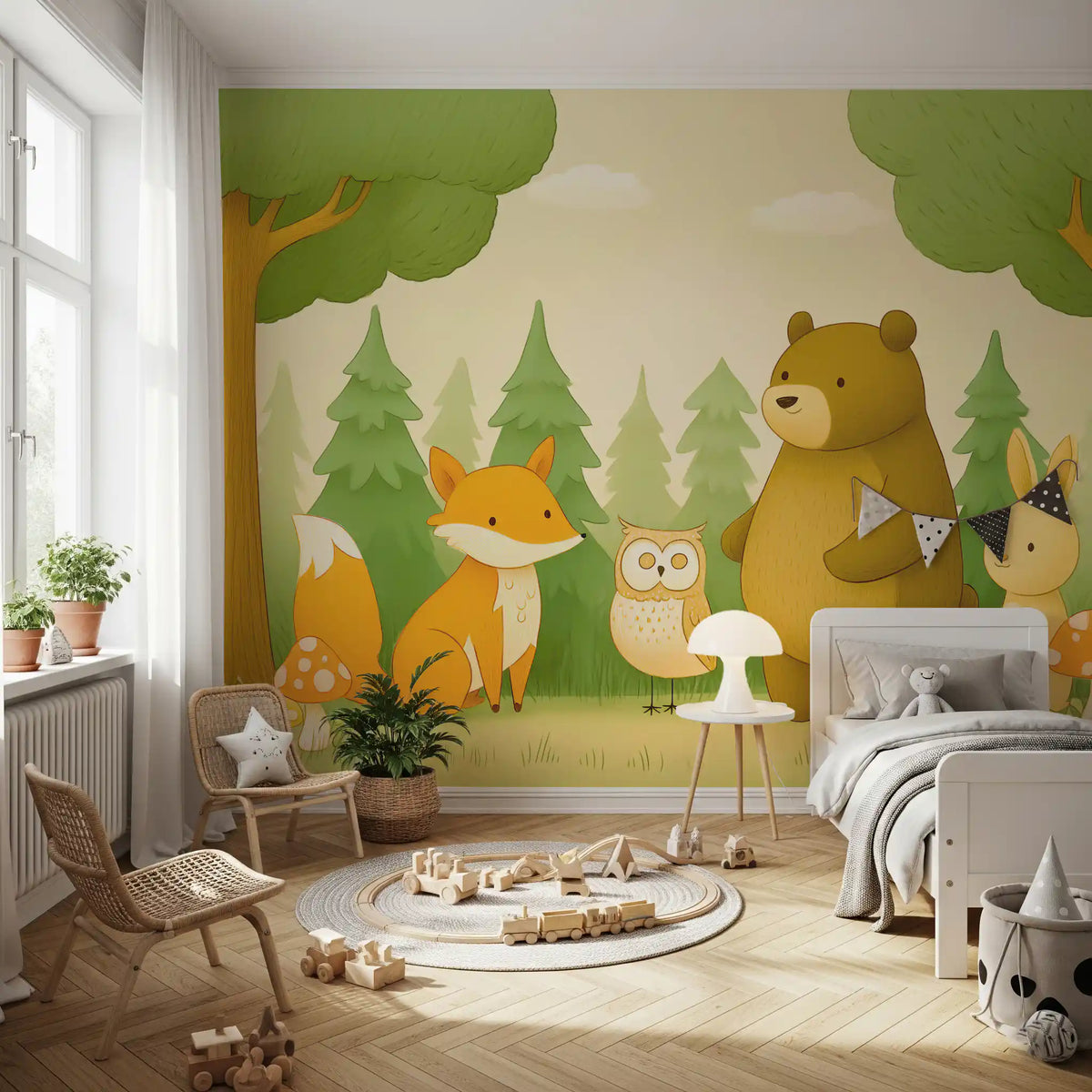 Friendly Woodland Animal Gathering Wall Mural