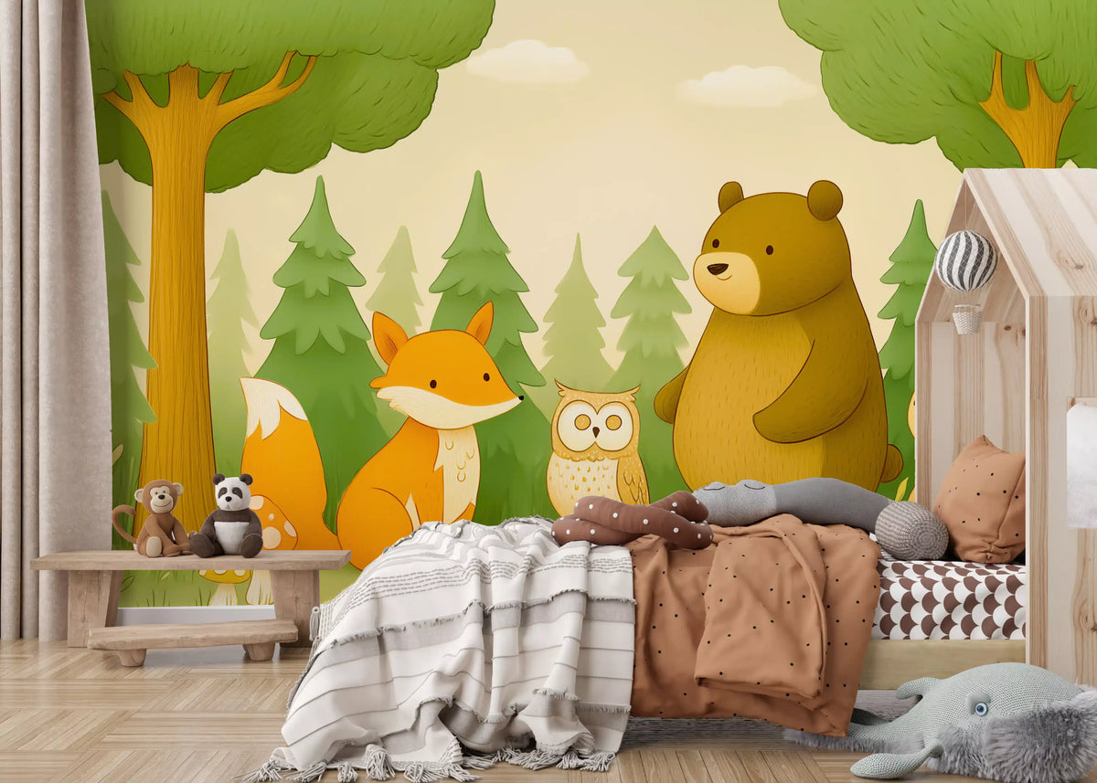 Friendly Woodland Animal Gathering Wall Mural