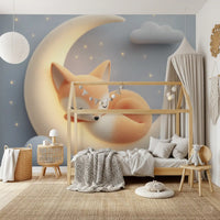 Sleeping Fox on Crescent Moon Wall Mural