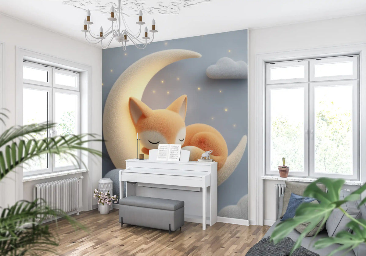 Sleeping Fox on Crescent Moon Wall Mural