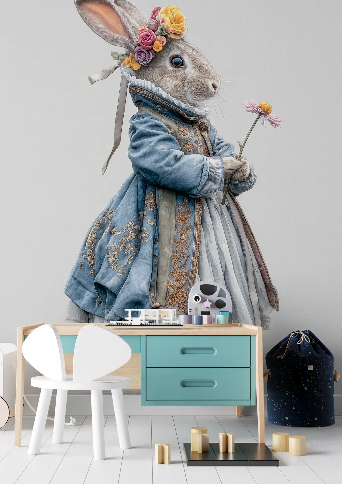 Fashion Rabbit In Vintage Gown Wall Mural