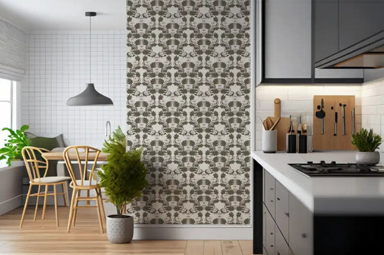 Symmetrical Sage Foliage and Peony Illustration Wallpaper⁠