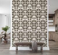 Symmetrical Sage Foliage and Peony Illustration Wallpaper⁠