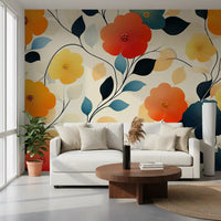 Vibrant Autumn Bloom Floral Art Wall Mural