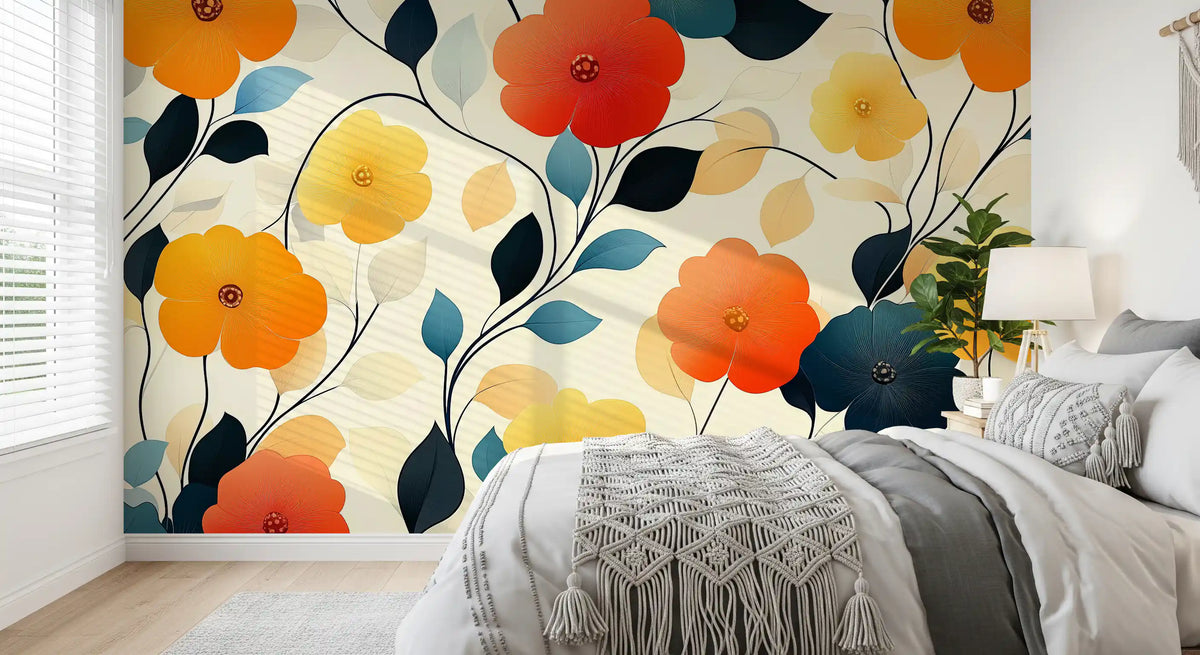 Vibrant Autumn Bloom Floral Art Wall Mural