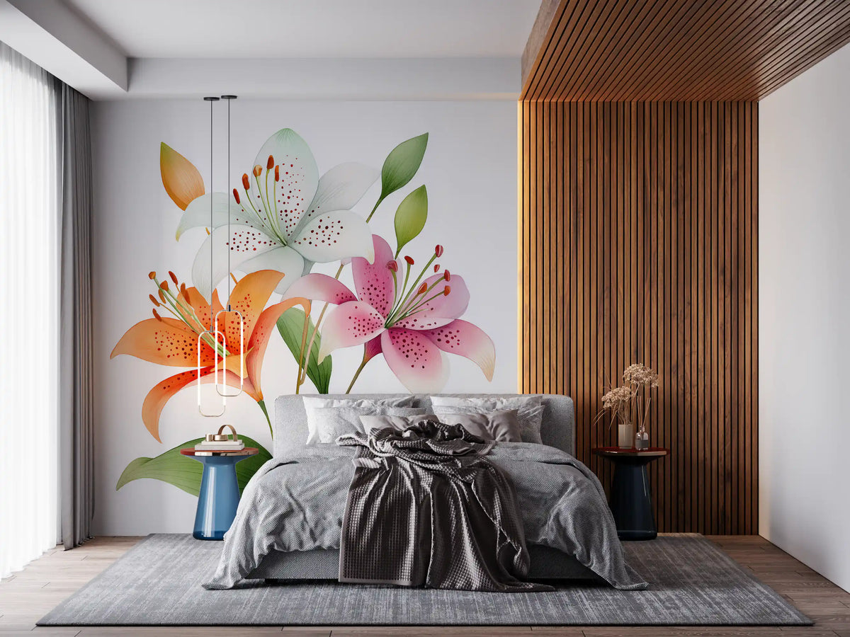 Watercolor Botanical Lily Trio Wall Mural