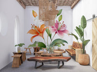 Watercolor Botanical Lily Trio Wall Mural
