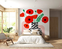 Abstract Poppies in Zebra Print Vase Wall Mural