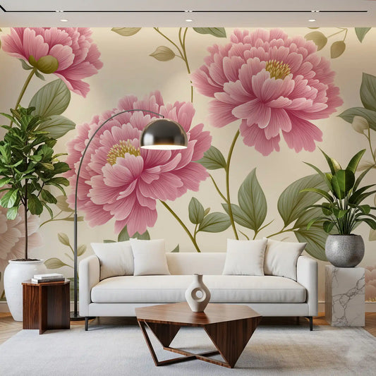 Vintage Blush Peony Garden Mural Wall Mural