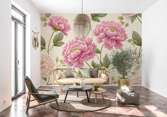 Vintage Blush Peony Garden Mural Wall Mural