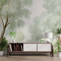 Misty Morning Riverside Forest Wall Mural