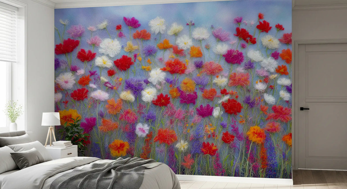 Wool Flowers Meadow Surface Wall Mural