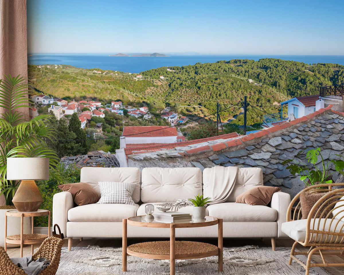Rustic Terracotta Rooftop Vista Wall Mural