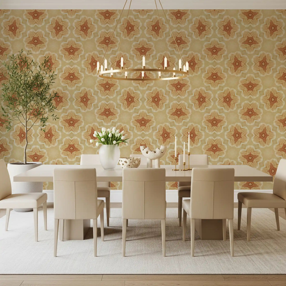 Golden Petal Kaleidoscope Pattern Wallpaper⁠