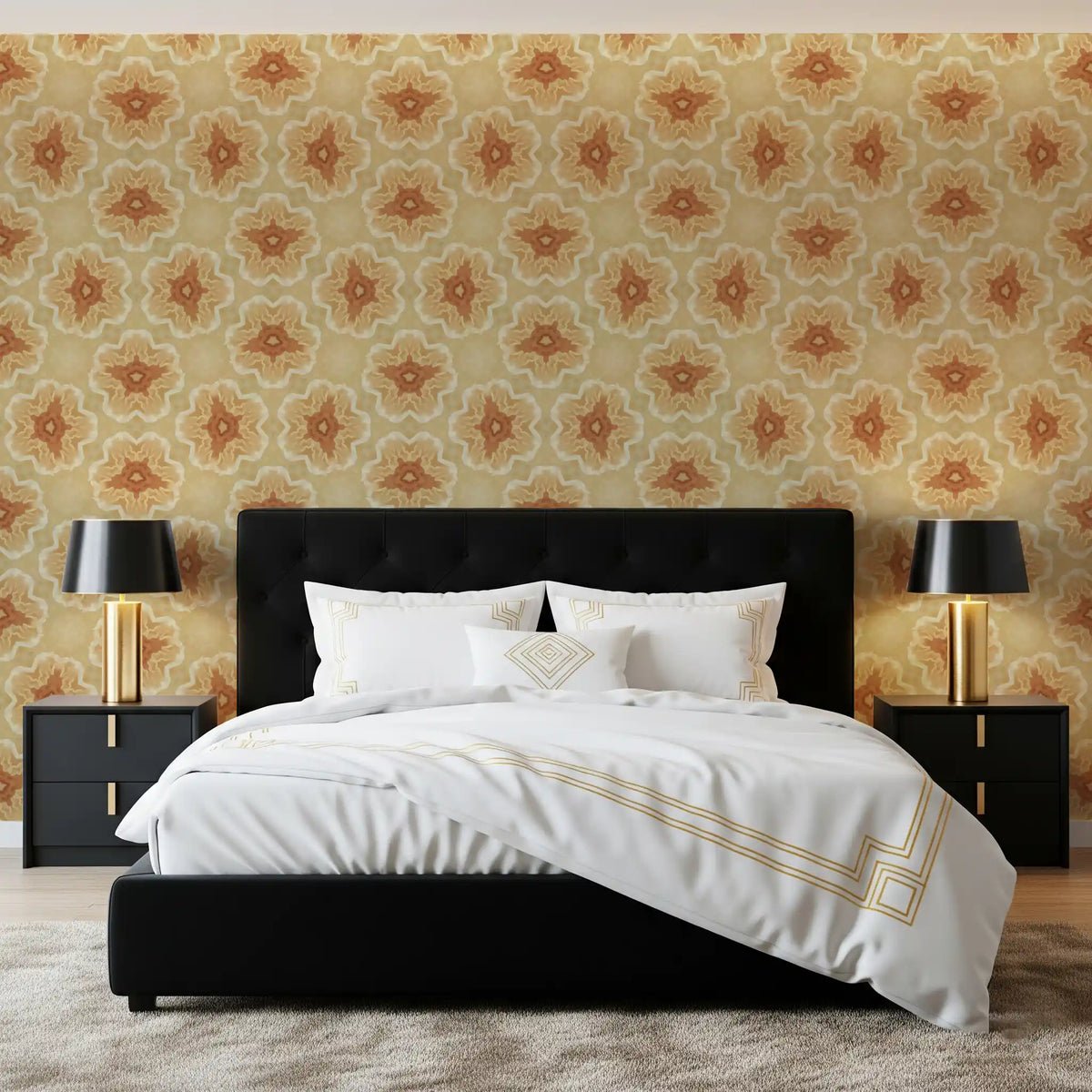 Golden Petal Kaleidoscope Pattern Wallpaper⁠