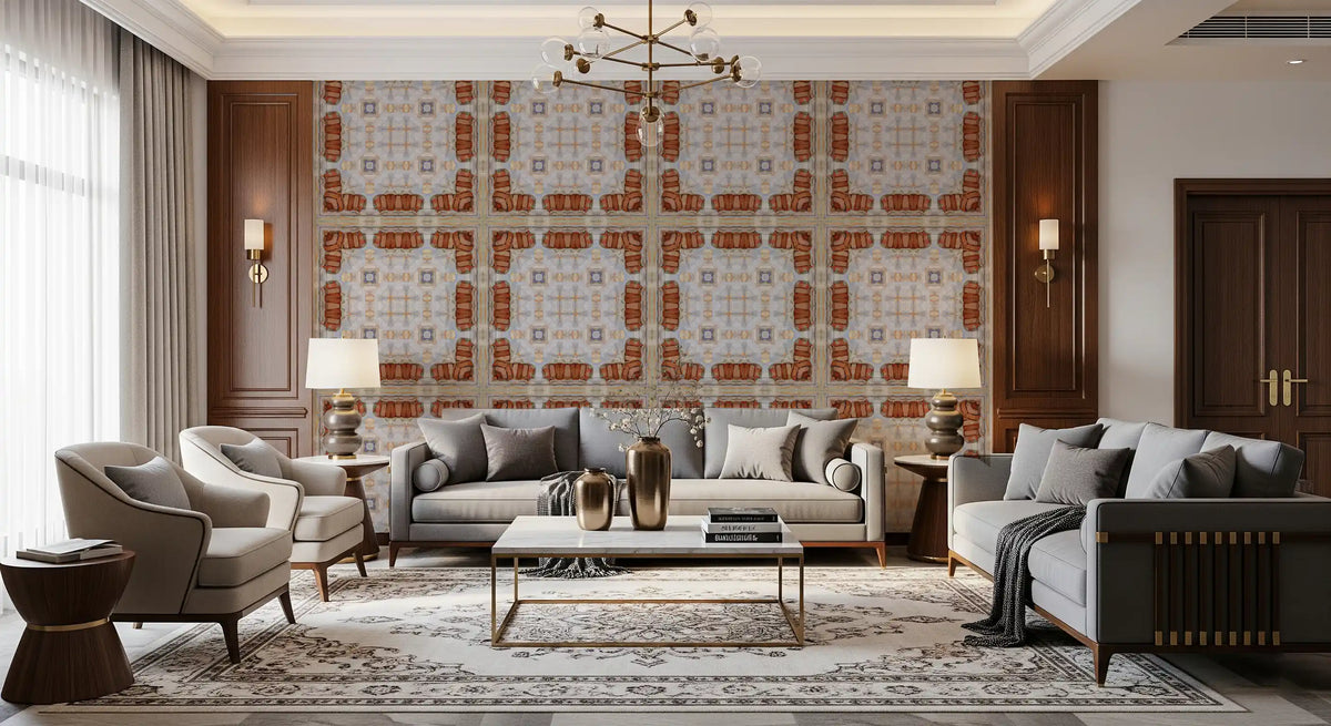 Aged Plaster and Brick Geometric Grid Wallpaper⁠