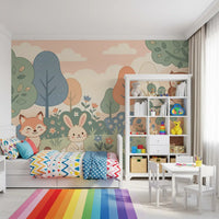 Friendly Woodland Creatures in Soft Pastel Forest Wall Mural