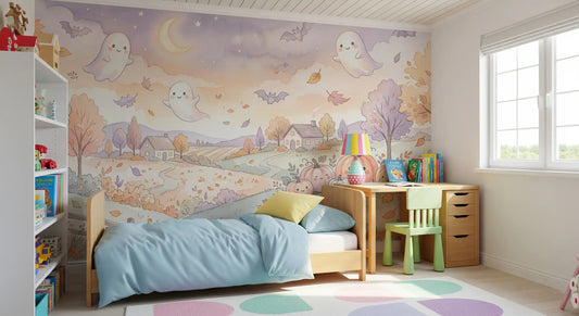 Friendly Ghosts in Autumn Countryside Wall Mural