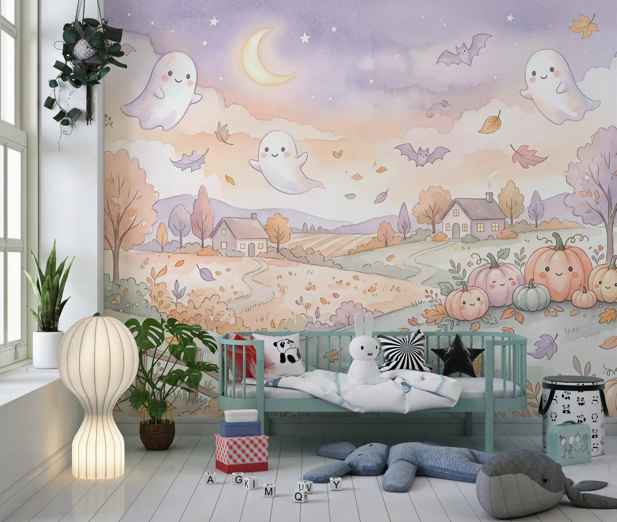 Friendly Ghosts in Autumn Countryside Wall Mural