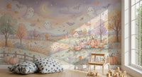 Friendly Ghosts in Autumn Countryside Wall Mural