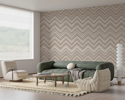 Minimalist Neutral Zigzag Herringbone Wall Mural
