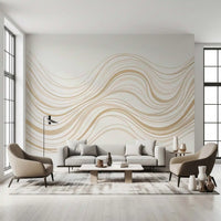 Cream and Beige Fluid Wave Lines Wall Mural