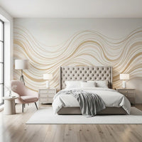 Cream and Beige Fluid Wave Lines Wall Mural