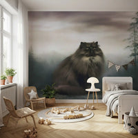 Regal Persian Cat in Misty Forest Wall Mural