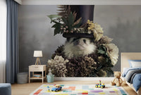 Hedgehog in Botanical Top Hat Wall Mural
